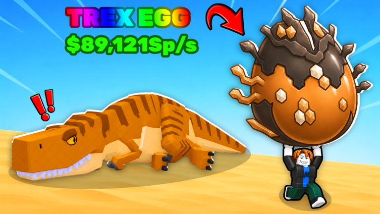 Official game artwork with the label TREX EGG, showing a dark and orange spiked egg beside a T-Rex